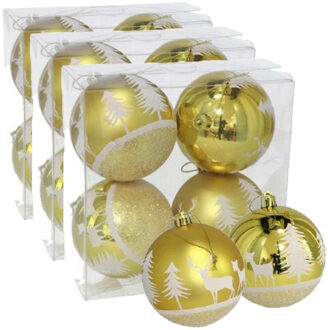 Gerimport 12x stuks gedecoreerde kerstballen goud kunststof 8 cm