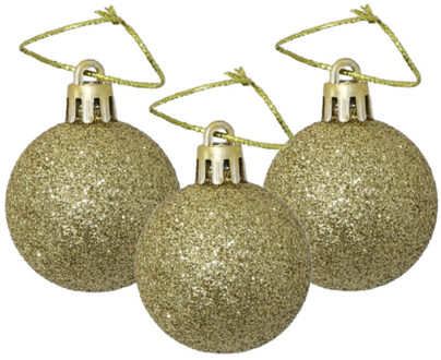 Gerimport 12x stuks kerstballen goud glitters kunststof 4 cm - Kerstbal Goudkleurig