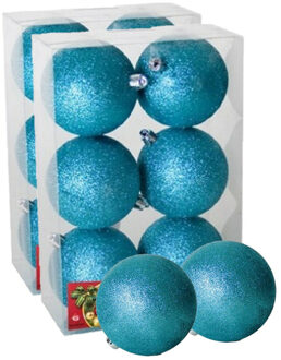 Gerimport 12x stuks kerstballen ijsblauw glitters kunststof 4 cm