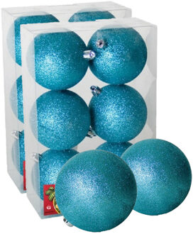 Gerimport 12x stuks kerstballen ijsblauw glitters kunststof 8 cm