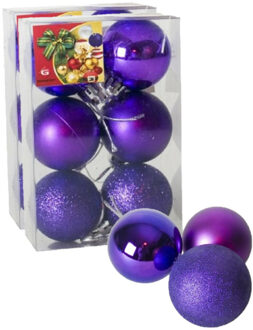 Gerimport 12x stuks kerstballen paars mix van mat/glans/glitter kunststof 4 cm - Kerstbal