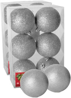 Gerimport 12x stuks kerstballen zilver glitters kunststof 4 cm - Kerstbal Zilverkleurig