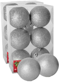 Gerimport 12x stuks kerstballen zilver glitters kunststof 4 cm - Kerstbal Zilverkleurig