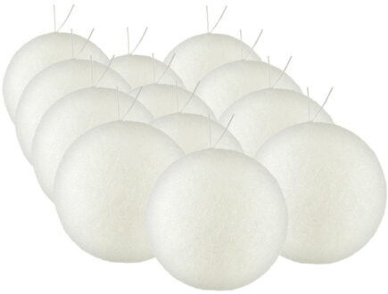 Gerimport 12x stuks kerstballen zilver/wit glitters kunststof 8 cm - Kerstbal