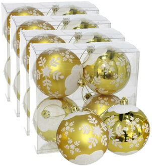 Gerimport 16x stuks gedecoreerde kerstballen goud kunststof 8 cm