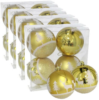 Gerimport 16x stuks gedecoreerde kerstballen goud kunststof 8 cm