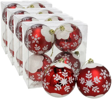 Gerimport 16x stuks gedecoreerde kerstballen rood kunststof 8 cm
