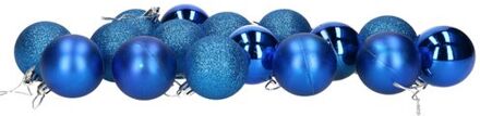 Gerimport 16x stuks kerstballen blauw mix van mat/glans/glitter kunststof 5 cm - Kerstbal