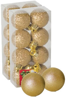 Gerimport 16x stuks kerstballen goud glitters kunststof 3 cm - Kerstbal Goudkleurig