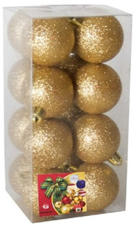 Gerimport 16x stuks kerstballen goud glitters kunststof 5 cm