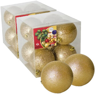 Gerimport 16x stuks kerstballen goud glitters kunststof 7 cm - Kerstbal Goudkleurig