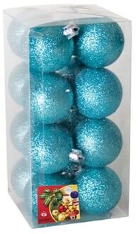 Gerimport 16x stuks kerstballen ijsblauw glitters kunststof 5 cm - Kerstbal