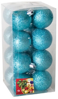 Gerimport 16x stuks kerstballen ijsblauw glitters kunststof 5 cm