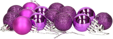 Gerimport 16x stuks kerstballen paars mix van mat/glans/glitter kunststof 3 cm