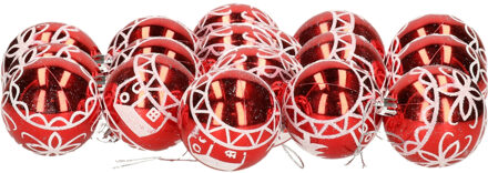 Gerimport 18x stuks gedecoreerde kerstballen rood kunststof 6 cm