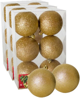 Gerimport 18x stuks kerstballen goud glitters kunststof 8 cm