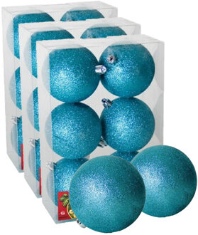 Gerimport 18x stuks kerstballen ijsblauw glitters kunststof 8 cm