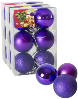 Gerimport 18x stuks kerstballen paars mix van mat/glans/glitter kunststof 4 cm - Kerstbal