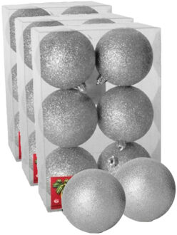 Gerimport 18x stuks kerstballen zilver glitters kunststof 4 cm