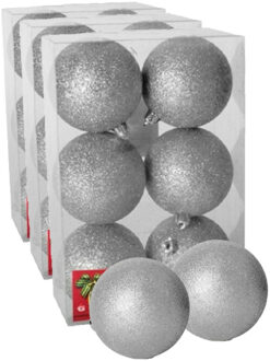 Gerimport 18x stuks kerstballen zilver glitters kunststof 4 cm