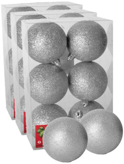 Gerimport 18x stuks kerstballen zilver glitters kunststof 8 cm