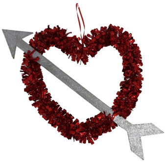 Gerimport 1x Rood Valentijn/bruiloft hangdecoratie hart met pijl 45 cm