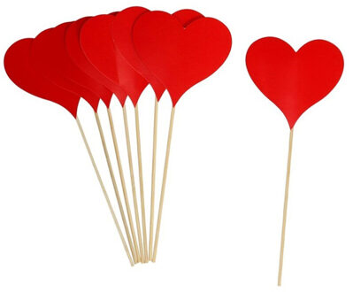 Gerimport 24x Decoratie rode hartjes prikkers voor Valentijn 18 cm hout/papier - Feestdecoratievoorwerp