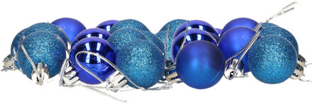 Gerimport 24x stuks kerstballen blauw mix van mat/glans/glitter kunststof 3 cm