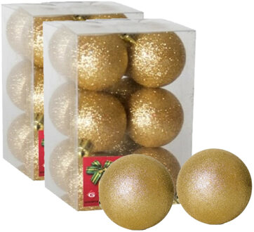 Gerimport 24x stuks kerstballen goud glitters kunststof 6 cm - Kerstbal Goudkleurig