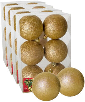 Gerimport 24x stuks kerstballen goud glitters kunststof 8 cm