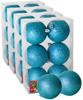 Gerimport 24x stuks kerstballen ijsblauw glitters kunststof 4 cm