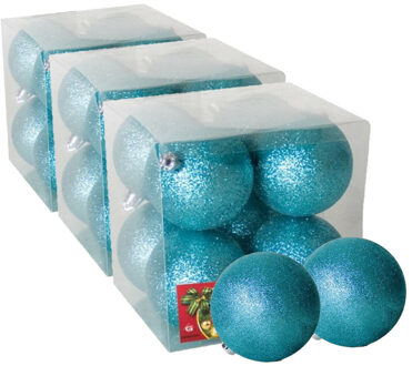 Gerimport 24x stuks kerstballen ijsblauw glitters kunststof 7 cm