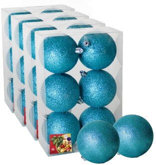 Gerimport 24x stuks kerstballen ijsblauw glitters kunststof 8 cm