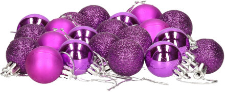 Gerimport 24x stuks kerstballen paars mix van mat/glans/glitter kunststof 3 cm