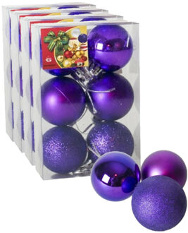 Gerimport 24x stuks kerstballen paars mix van mat/glans/glitter kunststof 4 cm - Kerstbal