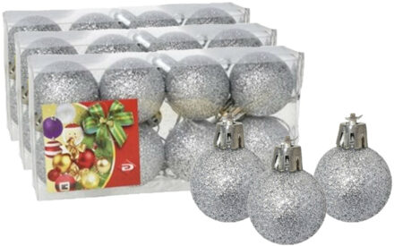 Gerimport 24x stuks kerstballen zilver glitters kunststof 3 cm