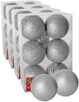 Gerimport 24x stuks kerstballen zilver glitters kunststof 4 cm