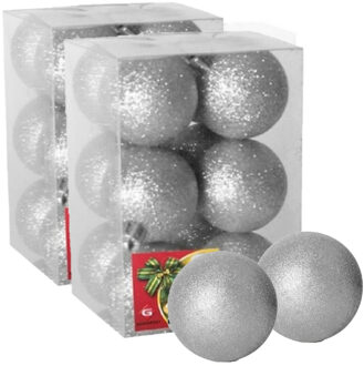 Gerimport 24x stuks kerstballen zilver glitters kunststof 6 cm - Kerstbal Zilverkleurig