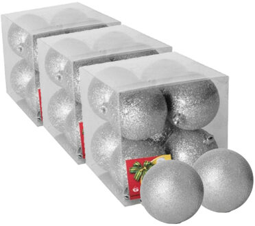 Gerimport 24x stuks kerstballen zilver glitters kunststof 7 cm