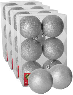 Gerimport 24x stuks kerstballen zilver glitters kunststof 8 cm