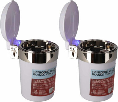 Gerimport 2x Auto asbak wit met Led verlichting en klepje 11 x 9 cm
