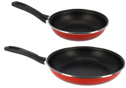 Gerimport 2x Formaten koekenpannen set Merida 26 en 30 cm diameter - Koekenpannen Rood
