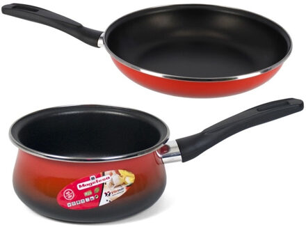Gerimport 2x Formaten pannen set Merida 30 cm diameter koekenpan en steelpannetje