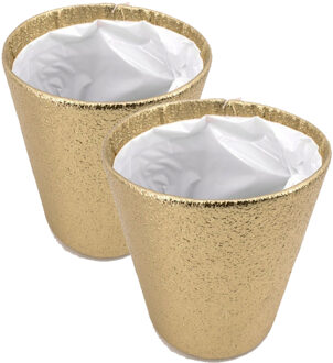 Gerimport 2x stuks bloempotten kunststof manden in glitter goud 15 x 14 cm - Plantenpotten Goudkleurig