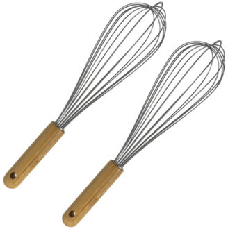 Gerimport 2x stuks gardes/kloppers RVS met bamboe handvat 30 cm - Keuken gardes Zilverkleurig