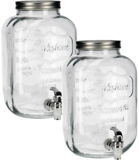 Gerimport 2x Stuks glazen drank dispensers 5 liter met metalen deksel - Drankdispensers Transparant