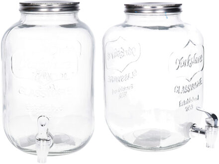 Gerimport 2x Stuks glazen drank dispensers 5 liter met metalen deksel