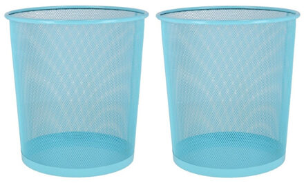 Gerimport 2x stuks kantoor prullenbakken/papiermanden 9 liter blauw - Prullenmanden