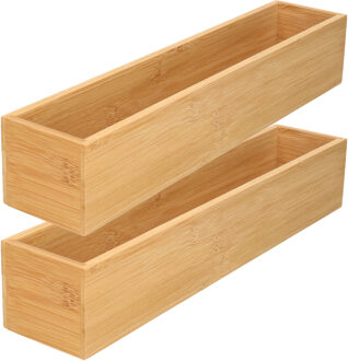 Gerimport 2x stuks kast/lade/make-up sorteer organizer bamboe hout bakje 7.5 x 38 x 6.5 cm - Make-up dozen Bruin