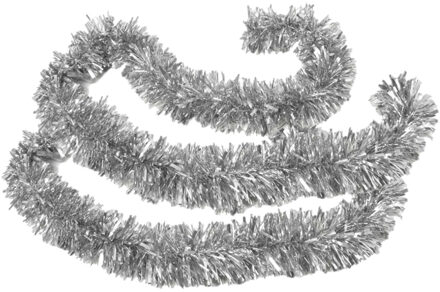 Gerimport 2x stuks kerstboom folie slingers/lametta guirlandes van 180 x 12 cm in de kleur glitter zilver - Feestslingers Zilverkleurig